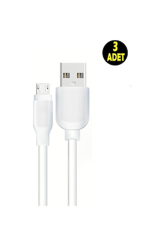 3 Adet Beyaz 2 Amper Micro Usb Android Uyumlu Cep Telefonu Şarj Kablosu Samsung Htc Lg Sony