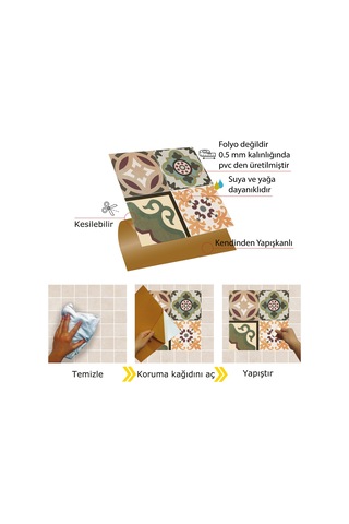 Tink KENDİNDEN YAPIŞKANLI KAFKAS DESENLİ PVC KARO 30X30 CM