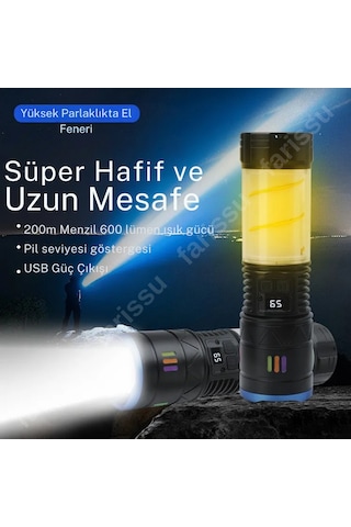 Farissu 800 Lümen Gücünde Şarjlı El Feneri Karanlıkta Tek İhtiyacınız Çok Renkli