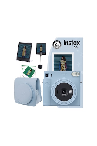 Fujifilm Instax SQ1 Fotoğraf Makinesi + 10'lu Kare Film + Deri Kılıf + Pleksi Çerçeve + Kıskaçlı Stand Mavi