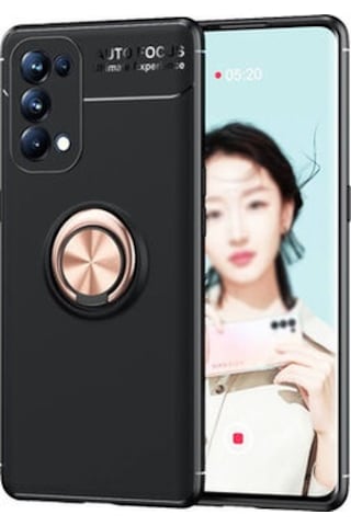 Oppo Reno 5 5g Kılıf Yüzüğü Stant Ve Araç Tutucu Olabilen Şık Esnek Premium Silikon Kapak Ryc/ravel Siyah - Rose Gold