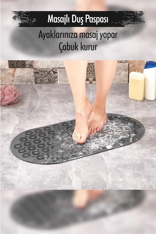 Silikon Masajlı Duş Paspası Antrasit
