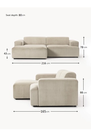 Most Mollista 2 Modül Sol Köşe Koltuk Ekru Fitilli Kadife Kumaş Y