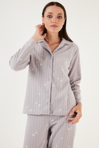 Lela Regular Fit Gömlek Yaka Önden Düğmeli Polar Bayan Pijama Takımı 6571009W4 Gri