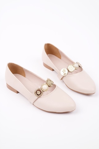 Muggo Poena Broş Detaylı Tek Bantlı Günlük Kadın Babet Ten