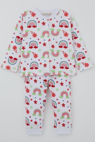 Breeze Kız Bebek Pijama Takımı Gökkuşağı Masalı Çiçek Desenli 4 Ay-1 Yaş, Beyaz Beyaz