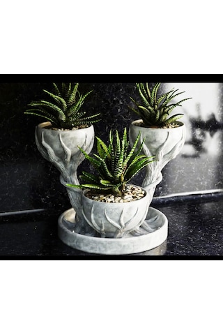 3d Üçlü Hand Of Tree Mermer Desenli Plastik Vazo Mermer Desen