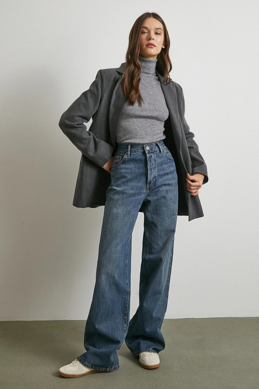 Yüksek Bel Beş Cepli Regular Fit Jean Lacivert Lacivert