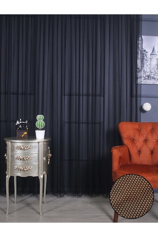Hilal Petek Zemin Grek Ölçünüze Özel Dikim Tül Perde Siyah