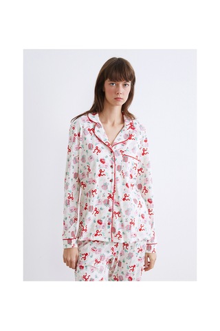 Lcw Dream Ekru Gömlek Yaka Yılbaşı Temalı Kadın Pijama Takımı