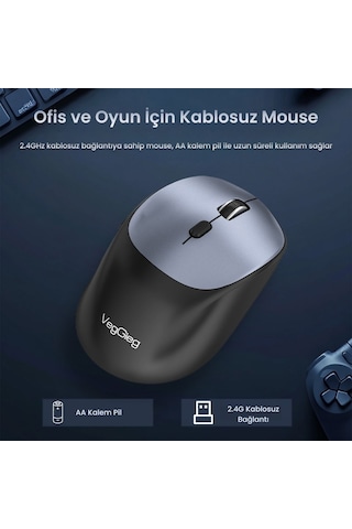 Veggieg G800 Kablosuz 2.4ghz 3600dpı Optik Mouse Gri G800