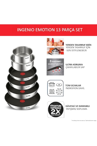Tefal Ingenio Emotion 2x Titanyum 13 Parça Tava Seti - Paslanmaz