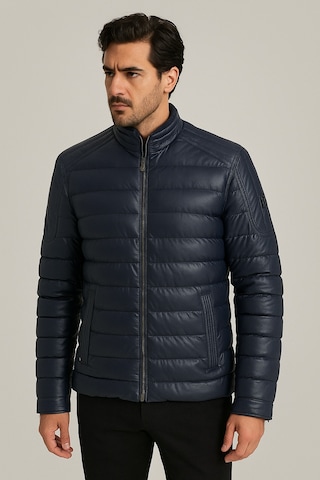 Su Geçirmez Regular Fit Erkek Şişme Suni Deri Mont Lacivert 4528 Lacivert