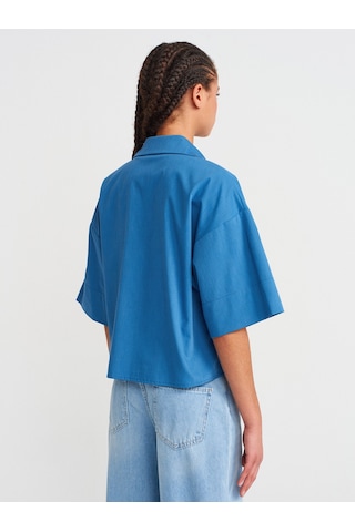 Dilvin 50495 Oversize Cepli Gömlek-indigo Indigo