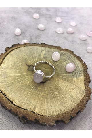 Pembe Kuvars Taşlı Gümüş Yüzük 925 Ayar Doğal Taş - 271961492