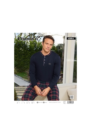 Pijamoni Erkek Standart Kalıp Pamuklu Düğme Yaka Uzun Kol Baharlık Pijama Takımı 6300/6l - 1 Adet Lacivert