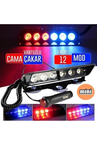 S6 Mini Polis Çakar Araç İçi Vantuzlu Lamba Kırmızı-mavi 21x12x6