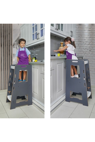 Minera Ahşap Montessori Öğrenme Kulesi / 2-6 Yaş / Antrasit