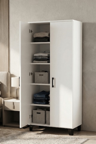 Reyo Falez Mutfak Dolabı Çok Amaçlı, 160cm Kiler Dolabı, 2 Kapaklı 5 Raflı Banyo Dolabı, Beyaz - 251