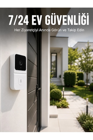 Mey İthalat Kablosuz Beyaz Akıllı Kapı Zili Wi-fi Bağlantılı Hd Kameralı Ev Güvenlik Sistemi