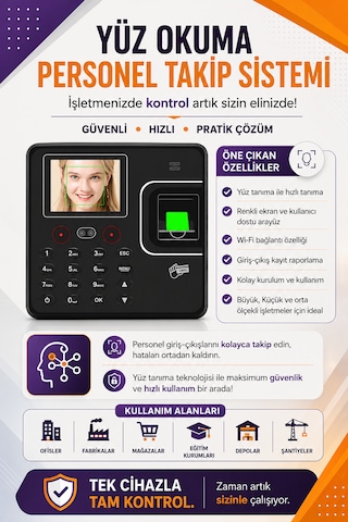 Kablosuz Wifi Kartlı Yüz Okuma Personel -web Giriş-çıkış Yazılımı (10 KART DAHİL)
