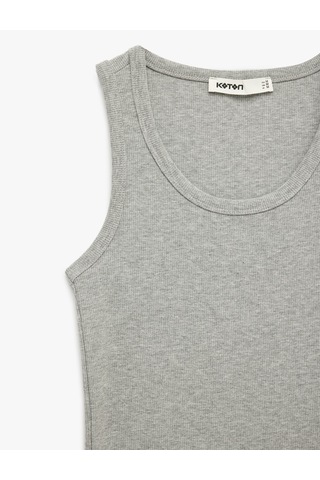 Koton Pamuklu Kaşkorse Slim Fit U Yaka Fitilli Atlet Gri Melanj 6sak10387ek