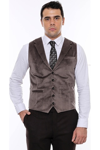 Wessi Kahverengi Ceket Yaka Slimfit Tek Yelek 001