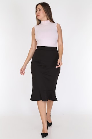 Volanlı Büyük Beden Etek 20a-079111 Siyah