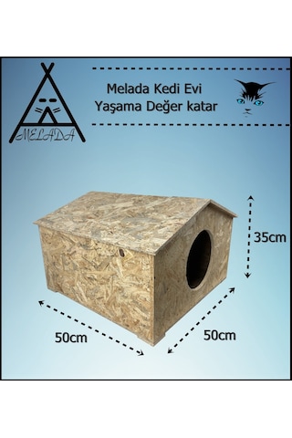 Melada Kedi Evi Dış Ortam Uygun Ahşap Kedi Evi Osb 50x50x35 Cm