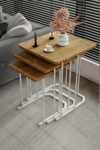 Usta Mekan Tokyo Gümüş Atlantik Mdf 3 Lü Kare C Zigon Sehpa Kahverengi