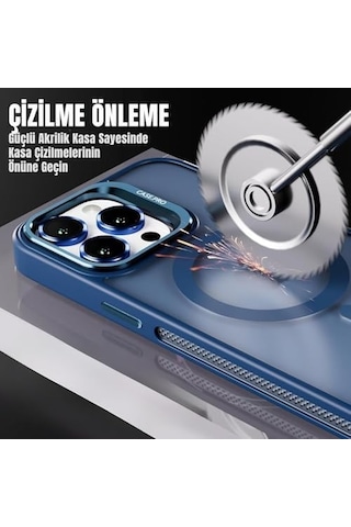 Madnova Apple iPhone Uyumlu 13 İçin Kılıf Kamera Korumalı Magsafe Wireless Şarj Özellikli Lens li Mat Şeffaf Renkli Standlı Kılıf Lacivert