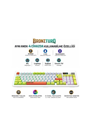 Bronzturq Mk1120 Rgb 3n1 Wired + 2.4g + Bluetooth Mekanik Klavye