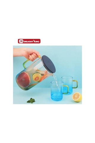 Borosilikat Cam Silikon Kapaklı Blulife Sürahi 2100 Ml & 4 Adet Bardaklı