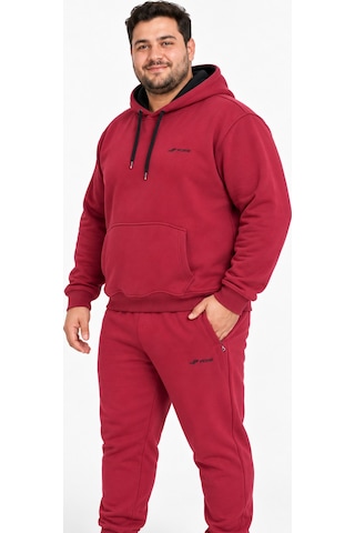 Fore Sport Erkek Kapüşonlu 3 İplik Şardonlu Battal Boy Eşofman Takımı Bordo