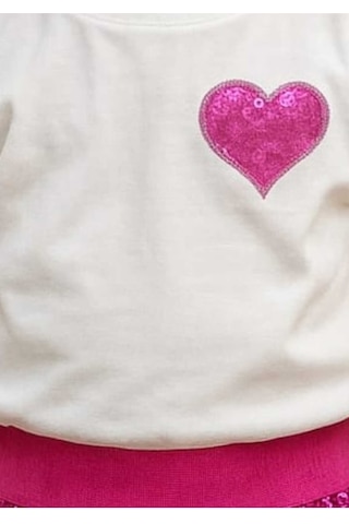 Kız Çocuk Mor Kalp Desenli Pullu Pamuklu Prenses Takım Pembe