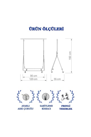 Katlanabilir Seyyar Tekerlekli Kromaj Kaplı Orta Stand - Krom