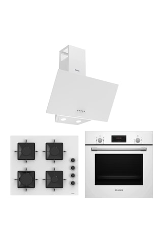 Bosch & Ferre Whiteline HBF512BW1T + SS206 + D087-SA 3 Lü Ankastre Set
