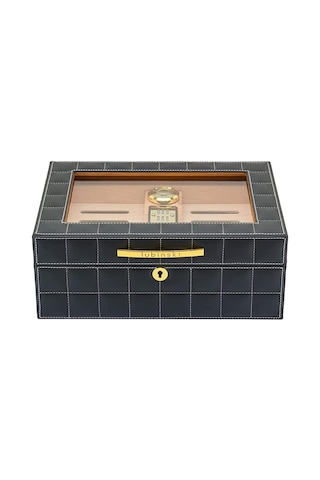 Lubinski Deri Camlı Humidor Puro Kutusu Gri 50s