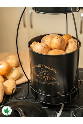 Lin Metal 2 Katlı Metal Patates Soğan Kovası - Siyah