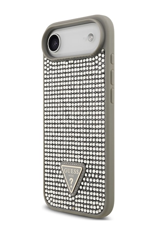 Apple Uyumlu iPhone 17 Air Kılıf Guess Lisanslı Taşlı Arka Yüzey Üçgen Logolu Kapak Gümüş