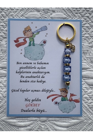 100 Adet Küçük Prens Temalı İsme Özel Tasarım Mavi Anahtarlık Hastane Yeni Doğan 40 Mevlidi Hediyelik
