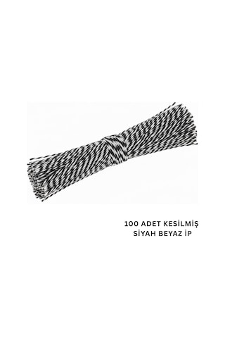 Kesilmiş Siyah Beyaz İp Seti, 100lü-35 Cm, Hediye Paketleme & Süsleme İpi, Etiket Ve Ambalaj İpi