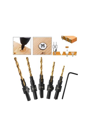 Suofeng Ahşap Vida Delik Açıcı Seti 5'li - Hss Malzeme, 1/4 Hex Sap, Derinlik Ayarlanabilir, 5- 12 Boyutları