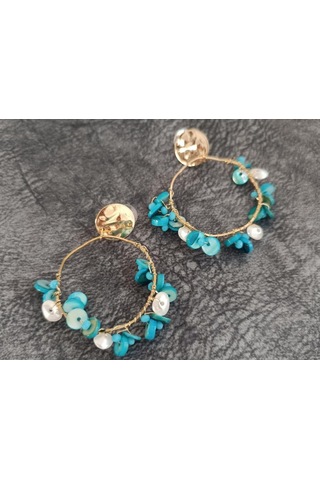 Hdmarketim Otantik Doğal Turkuaz Taş Halka Sallantılı Küpe Çok Renkli