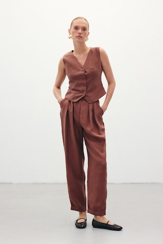 Sateen Salaş Keten Pantolon - Kahve-136266 Kahve