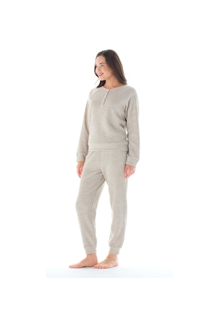 Feyza Kadın Uzun Kol Akrilik Petekli Bej Pijama Takımı C4t9n0o1 001