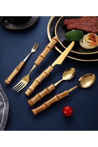 Dianziye Bambu Kollu 7 Parça Paslanmaz Çelik Beste Tabak Ütü Seti - Ayna Parlatılmış, Doğal Dokunuş, Kolay Temizlik Diğer
