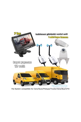 7'' Monitör Wifi Aktarıcı Kit Beyaz Tepe Kamera Set 12 V Kayıtsız