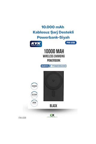 Kablosuz Şarj Destekli Powerbank Siyah -10.000 Mah 22,5w