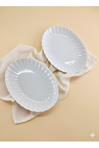 Bone Luz Form 24 Cm Kayık Tabak 2 Li Amblemli Krem